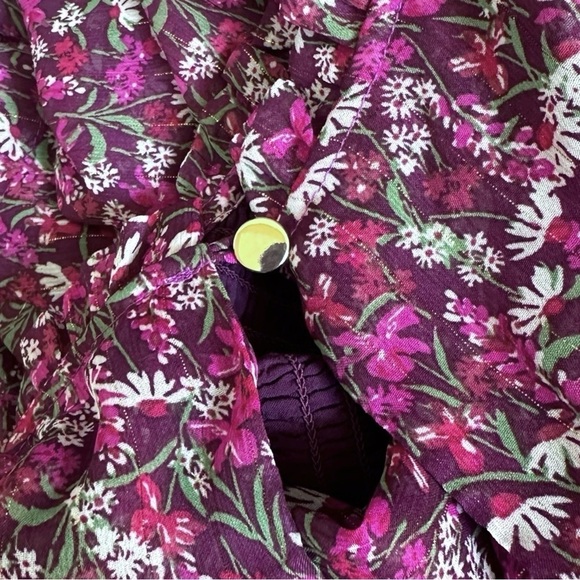 Draper James RSVP NWT XXL Purple Floral Smocked Chiffon Dress L/S Metallic - Picture 5 of 12